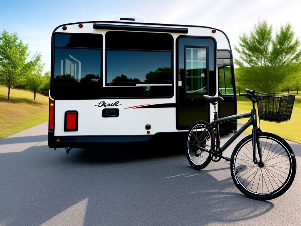A bicycle rack installed in an RV, providing a safe and secure space for bikes during travel