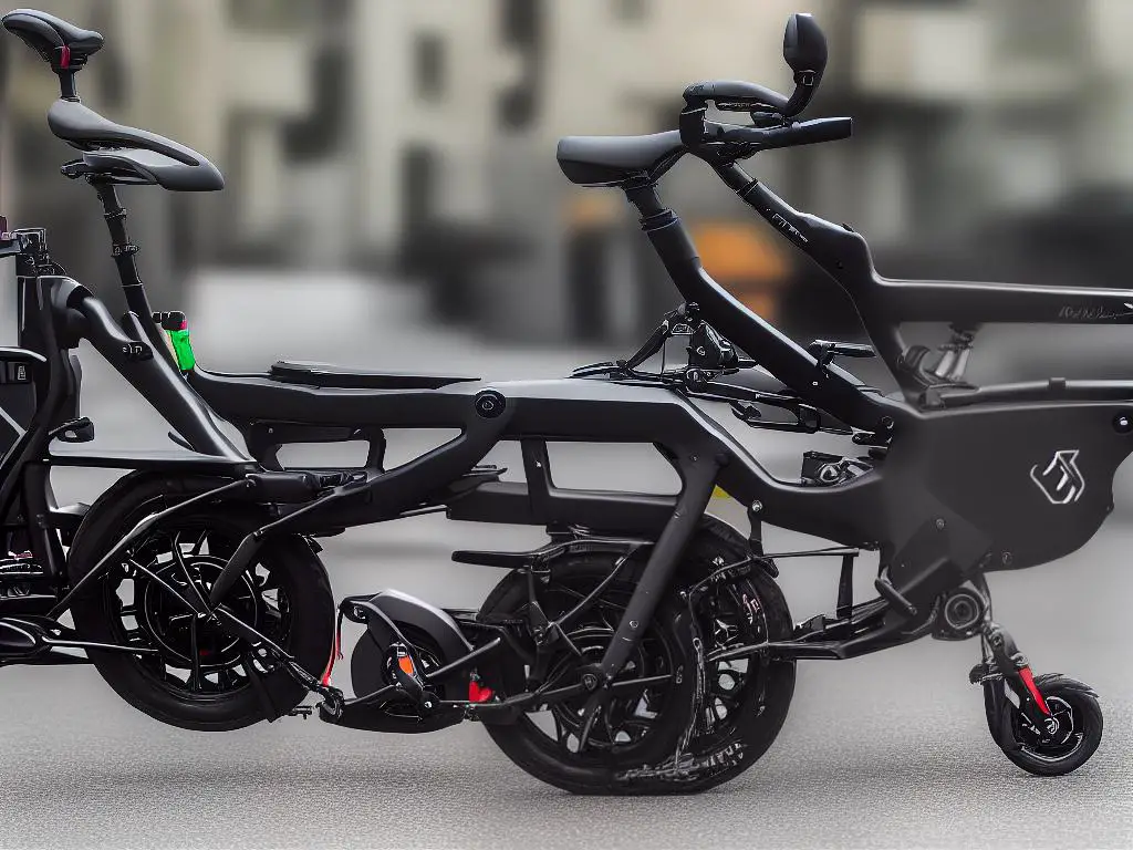 A foldable electric bike with a compact design and technological advancements, such as advanced sensors and control systems and smartphone app customization options.