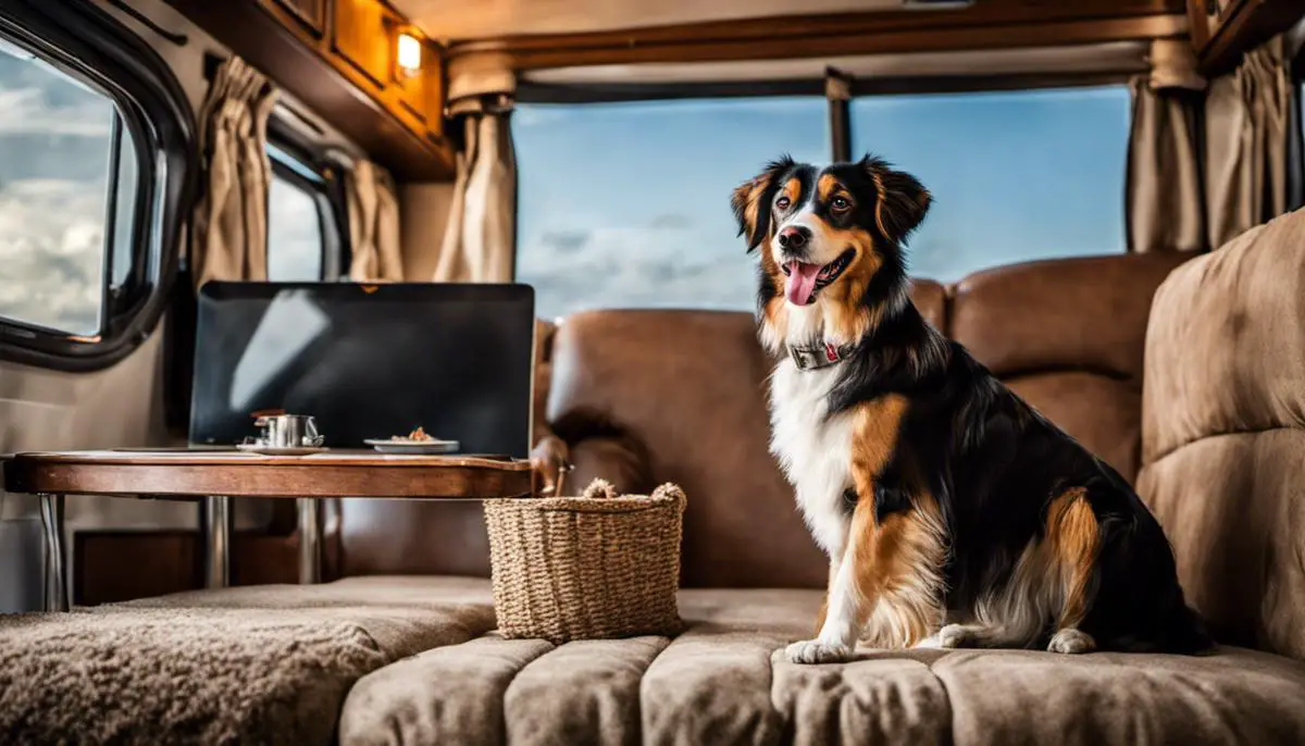 A happy dog sitting in an RV, ready to embark on a journey with their owner.